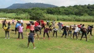 People in a field