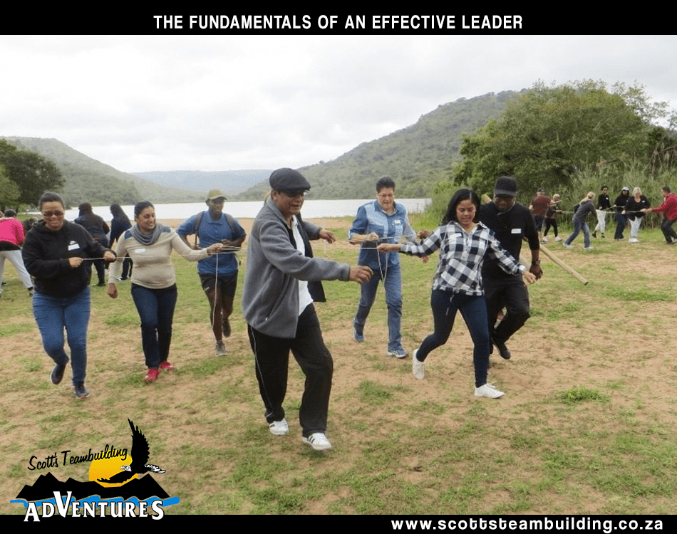 Leader doing a leadership task with team